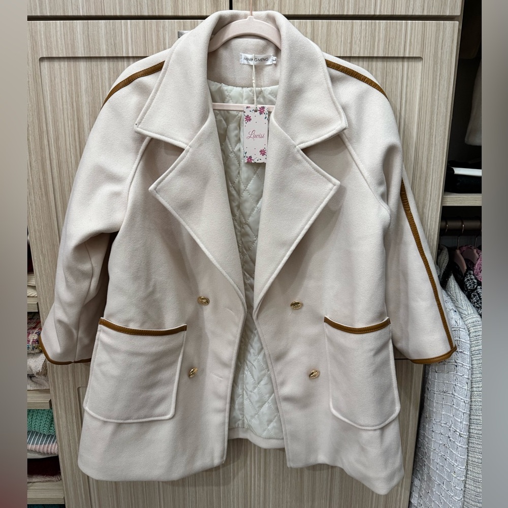 Elegant Cream Double-Breasted Women's Coat